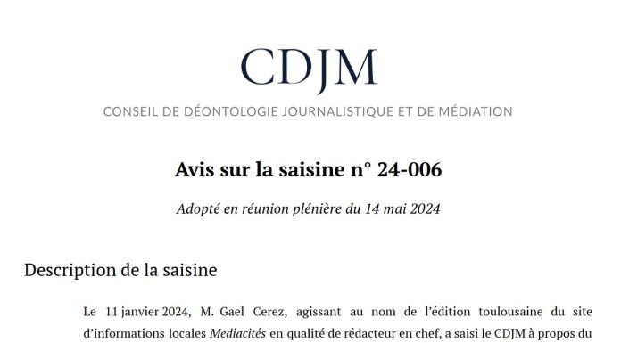 Avis CDJM Mediacites vs DDM juin 2024