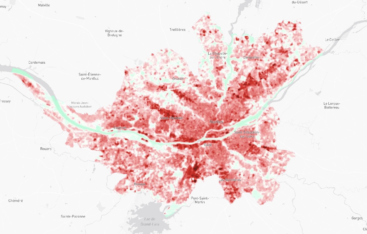 Carte des îlots de chaleur réalisée à partir d’une image satellite du 22 août 2023. Illustation Denis Vannier