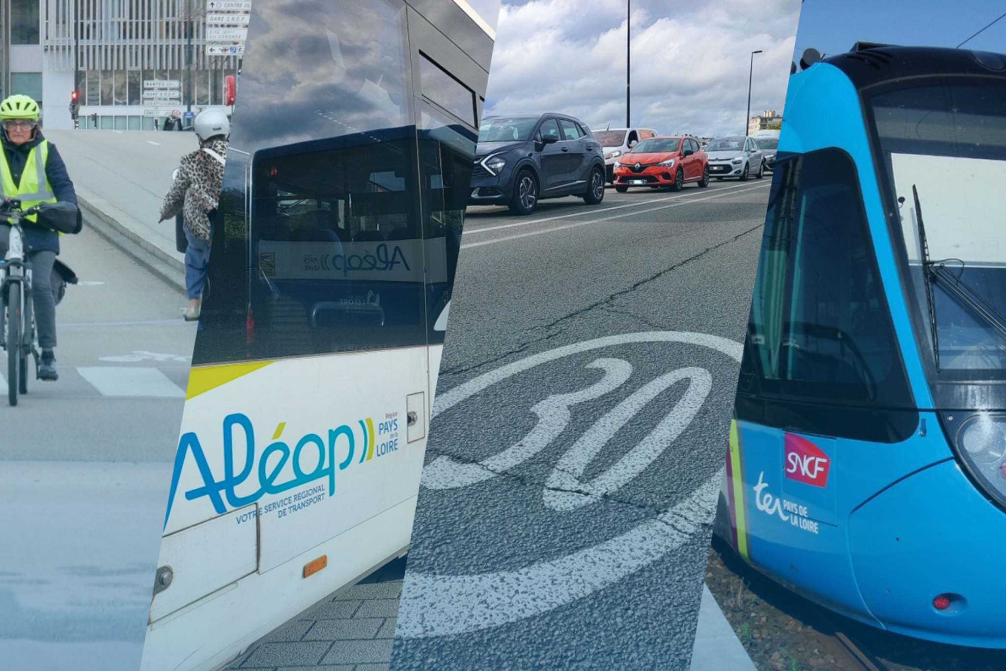 Vélo, car, voiture, train... Changer notre manière de se déplacer nécessite de revoir nos habitudes profondément. Montage : SM Mediacités