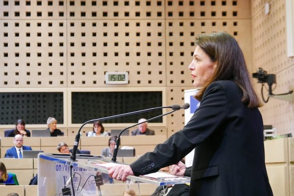 Christelle Morançais face à l’hémicyle régional en 2024 (c) Thibault Dumas